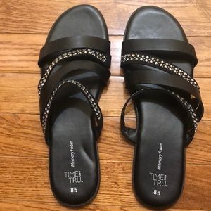 Time and Tru Black Sandal with Metallic Accents